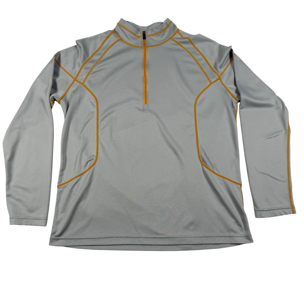 REI Mens XL Quarter Zip Pullover Grey Orange Stitching Grid Fleece Hiking Top